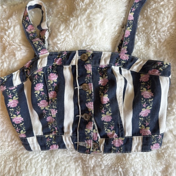 Forever 21 Floral Denim Print Bustier Style Crop Top - Picture 4 of 7